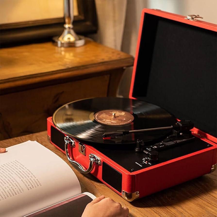 TORNAMESA RETRO PORTATIL con BLUETOOTH (Celeste, Negro o Rojo) - Imagen 7
