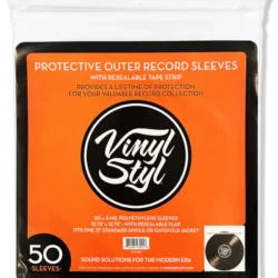 Fundas exteriores para discos de vinilo Styl®VS-P-012 de 12 pulgadas - Solapa resellable - Paquete de 50 (Transparente)