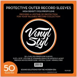 Fundas exteriores para discos de vinilo Vinyl Styl® de 12 pulgadas, polipropileno, paquete de 50 unidades (transparente)